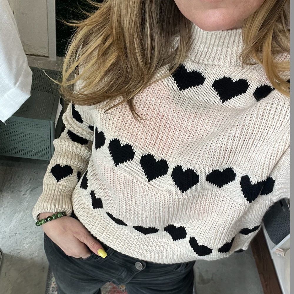 Sara Beige Hearts Sweater